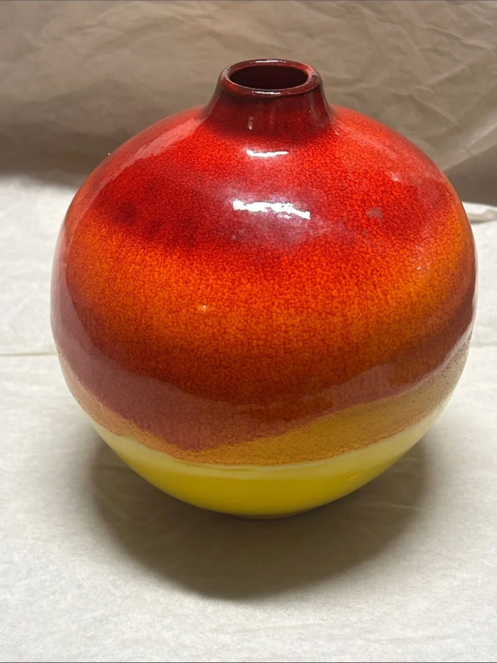 Round Ceramic Vase in Red-Orange Gradient